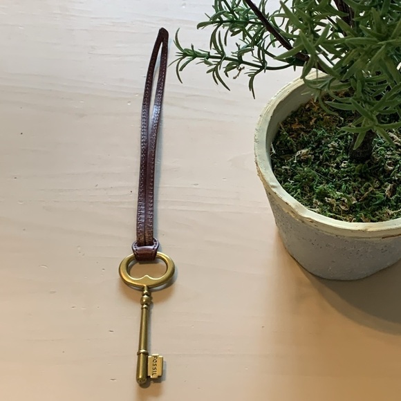 Fossil Large Lock Key Fob Purse Charm large gold leather brown - Picture 1 of 8